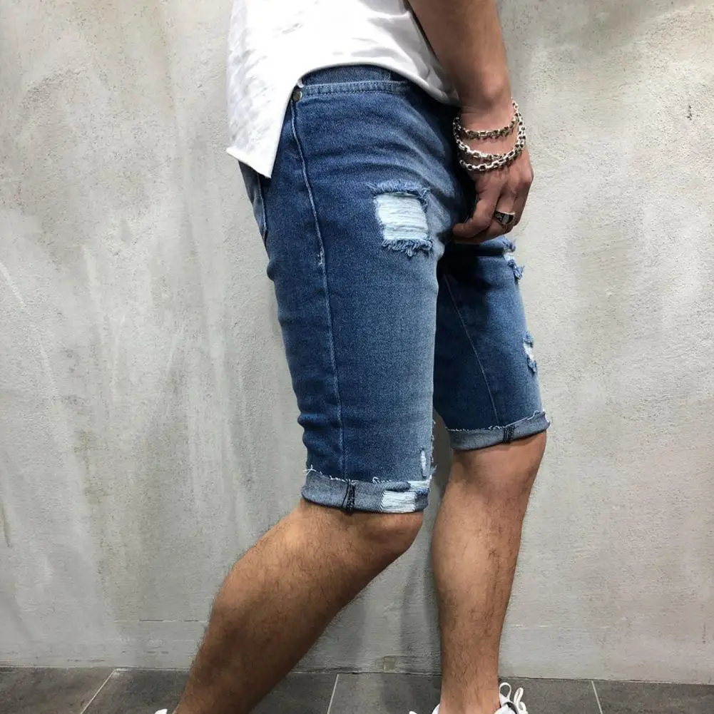 Męskie szorty dżinsowe Denim obcisłe szorty z odpinanymi otworami Skinny Men kieszenie zapinane na zamek spodenki plażowe oddychające do noszenia na imprezę