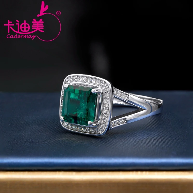 CADERMAY Antique Emerald Rings 18K 14K Pure Gold 8x8mm Square Emerald Ring with Moissanite Pave Setting Engagement Jewelry