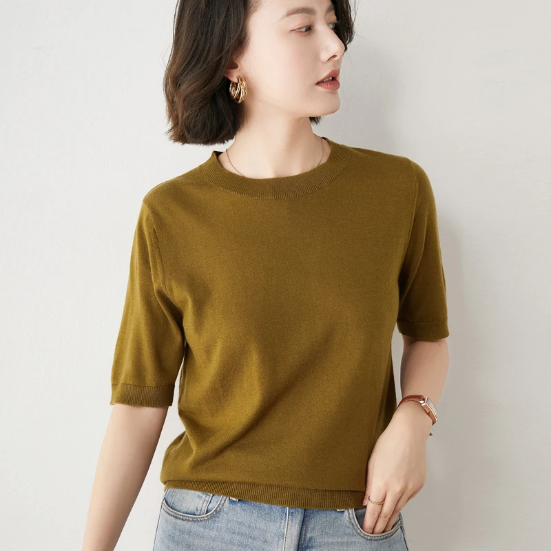 New Arrival Summer Cashmere Wool Sweater Spring Summer Women Solid Short Sleeve O-neck Pullovers Knitted Sweaters