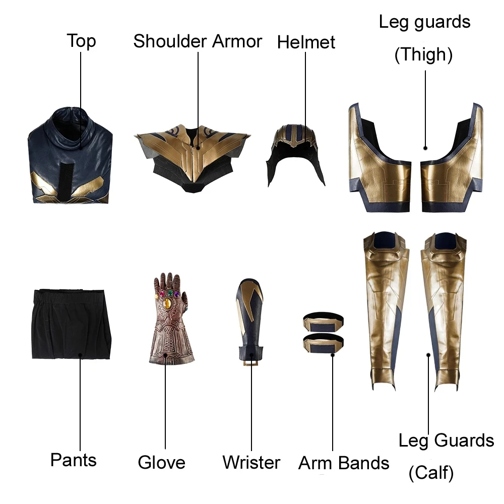 Thanos uniforme de batalha Cosplay fantasia com sapatos, adereços completos, roupa de Halloween, fim do filme, chefe, extravagante, fim