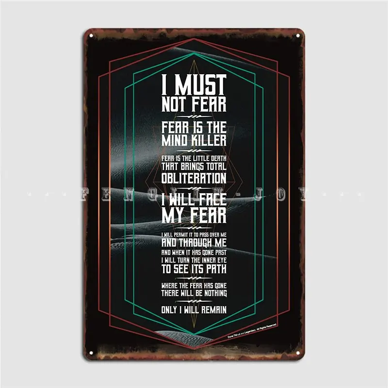 Litany Against Fear Version 2 Dune Movie Atreides Metal Plaque Poster Cinema Kitchen Wall Decor Party Tin Sign Poster