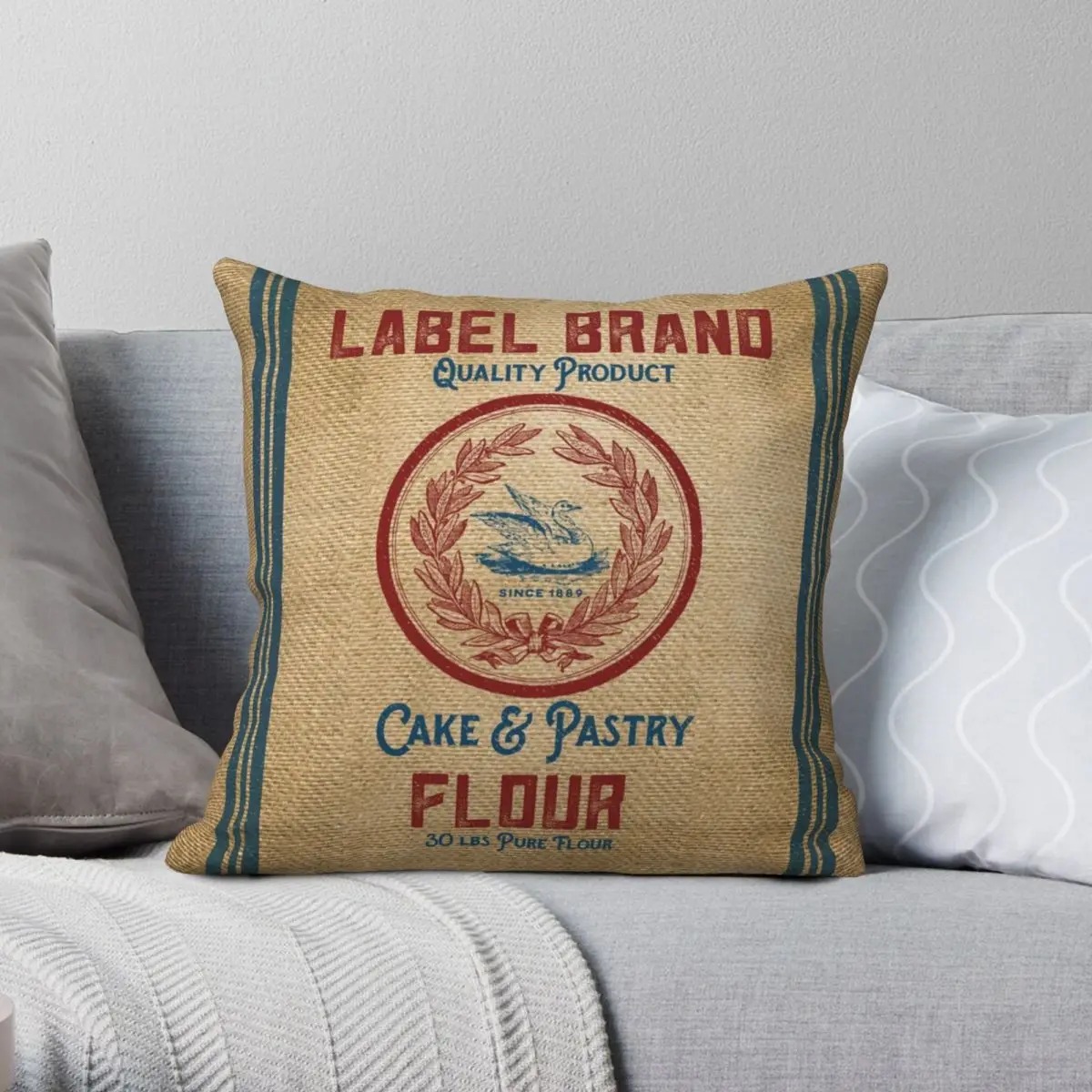 Vintage Burlap Like Flour Sack Square Pillowcase Polyester Linen Velvet Printed Zip Decor Sofa Seater Cushion Cover 18