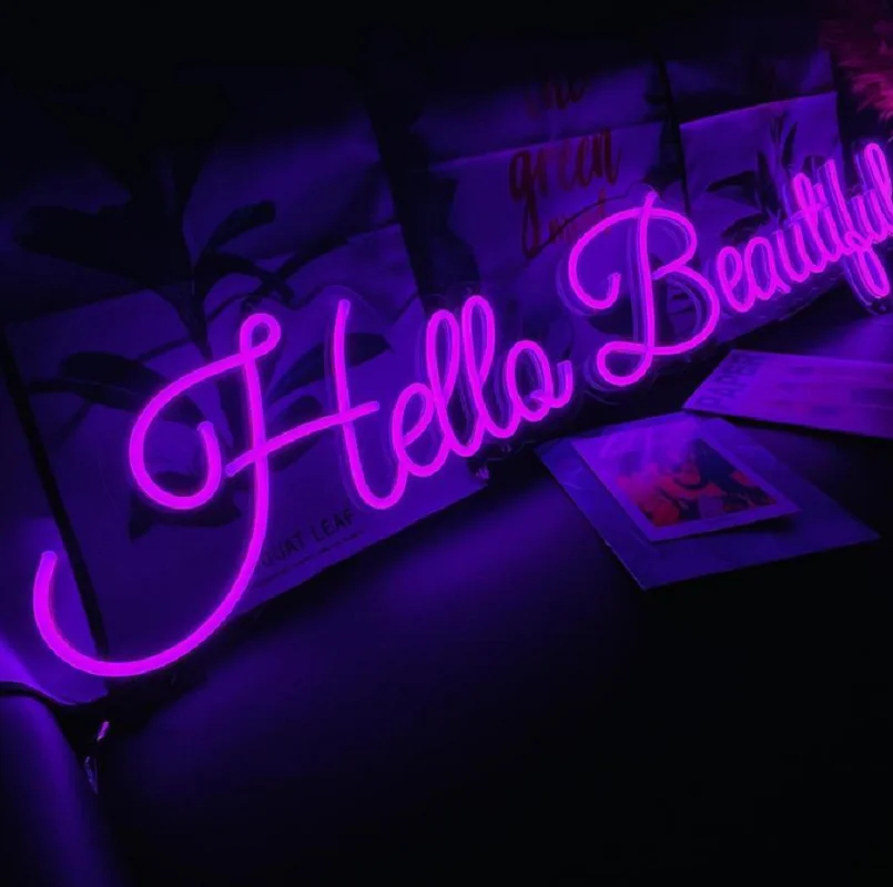 Custom Hello Beautiful  Acrylic Neon Sign Light  Party Wedding Shop Wall Hanging for Restaurant Birthday Home Room Decoration