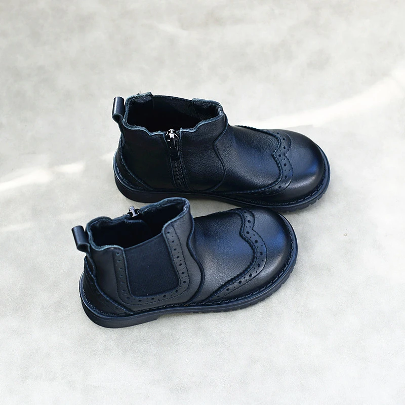 

Genuine Leather Boy's Riding Boots High-quality Cowhide Children's Snow Boots Student's Shoes Autumn Girls Shoes 6T 7T