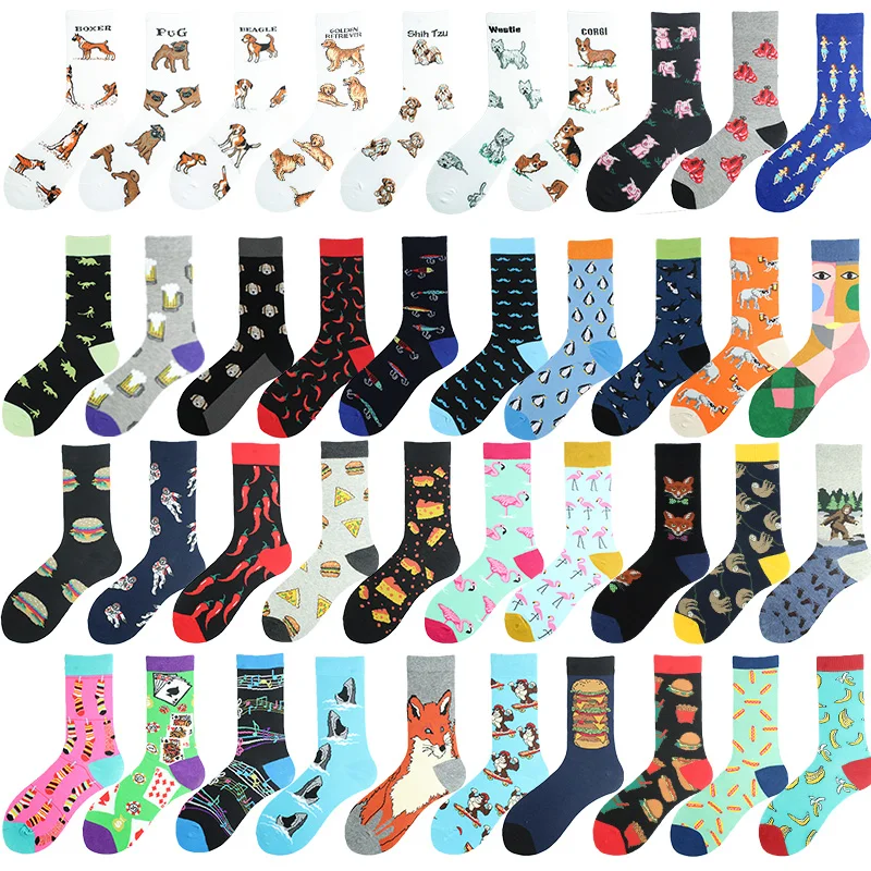 Chaussettes Happy Crew pour hommes, Chiment, Flamants roses, Sokken, Fromage, Pizza, Requin, Hip Hop, Drôle, Unisexe, Skateboard, Harajuku, Nouveauté