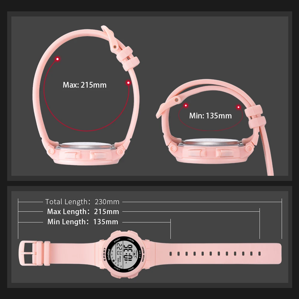 SYNOKE Women Digital Watches Fashion Waterproof LED Display Chronograph Silicone Strap Relogio Feminino Digital Watch for Girls