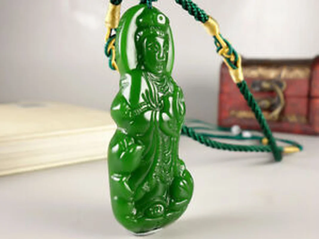 Natural green jade pendant Hand carved Guanyin Pendant