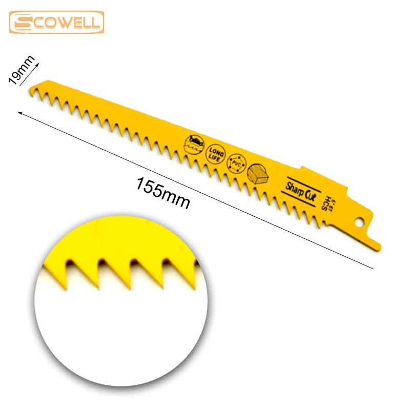 Confezione da 5 lame per seghe a sciabola per legno e plastica 6 pollici 6TPI seghetto alternativo in acciaio al carbonio tiraggio alternativo accessori per strumenti fai da te