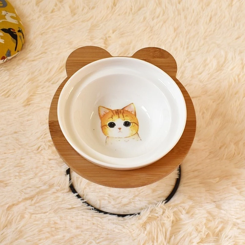 Hot Sale High-end Pet Bowl Bamboo Shelf Ceramic Cat Feeding and Drinking Bowls for Dogs Cats Bowls Pet Feeder Accessories