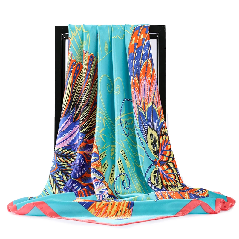 90*90Cm Luxe Zijde Satijn Hoofd Vrouwen Mode Hoofddoek Print Haar Vierkante Hoofdband Neck Sjaals Bandana Floulard Dames dropship