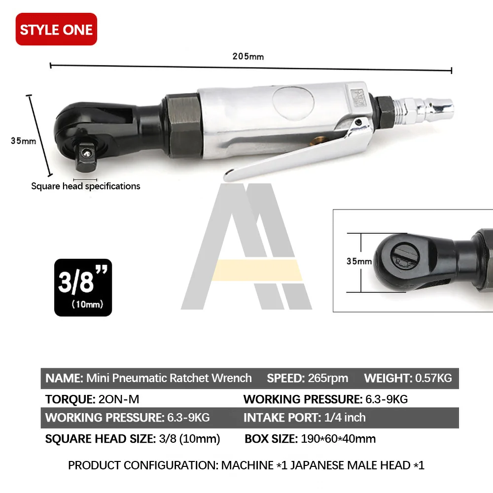 Chave de catraca pneumática quadrada Mini ferramenta pneumática Multifunções High Torque, Reparação de bicicletas, 1,4, 3,8