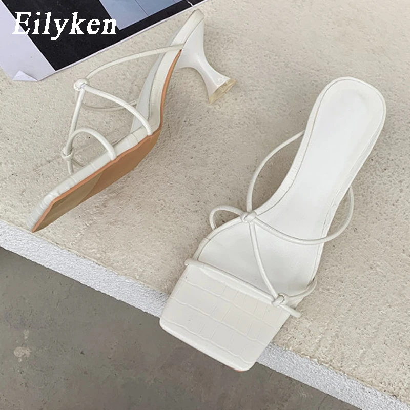 Eilyken 2024 New Summer Gold Slipper Low Heel Slides Female Peep Toe Square Heel Sandal Vacation Women Flip Flops Mujer Shoes