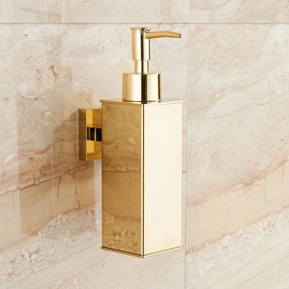 Golden Liquid Soap Dispenser Black Stainless Steel Hand Squeeze Wall-mounted Hotel Bathroom Kitchen Square 100ml Soap Dispenser