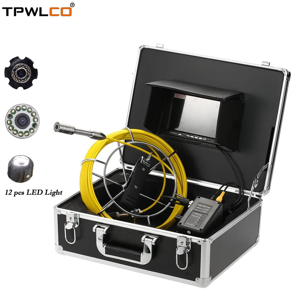 

7inch TFT LCD Waterproof Video Inspection System 23mm Industrial Sewer Drain Pipe Endoscope Camera With 12pcs LEDS 20m Cable