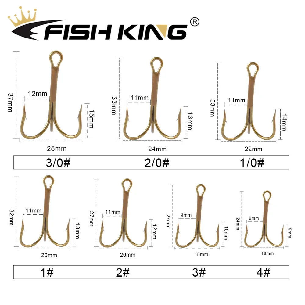 FISH KING 20pcs/pack Fishing Hook High Carbon Steel Treble Overturned Hooks Fishing Tackle Super Sharp Triple Hooks For Bass