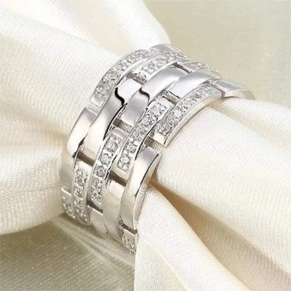 Huitan Klassisches Design, silberfarben, für Damen, Hochzeit, Verlobungsringe, stilvoll, für den täglichen Gebrauch, Party-Accessoires, brillanter CZ-Schmuck, Geschenk