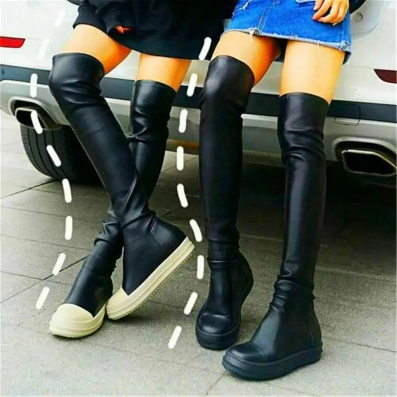 Punk Goth Thigh High Boots Women's Over the Knee Fashion Sneakers Pull On Flats Oxfords Tall Long Boots 35 36 37 38 39 40 41 43