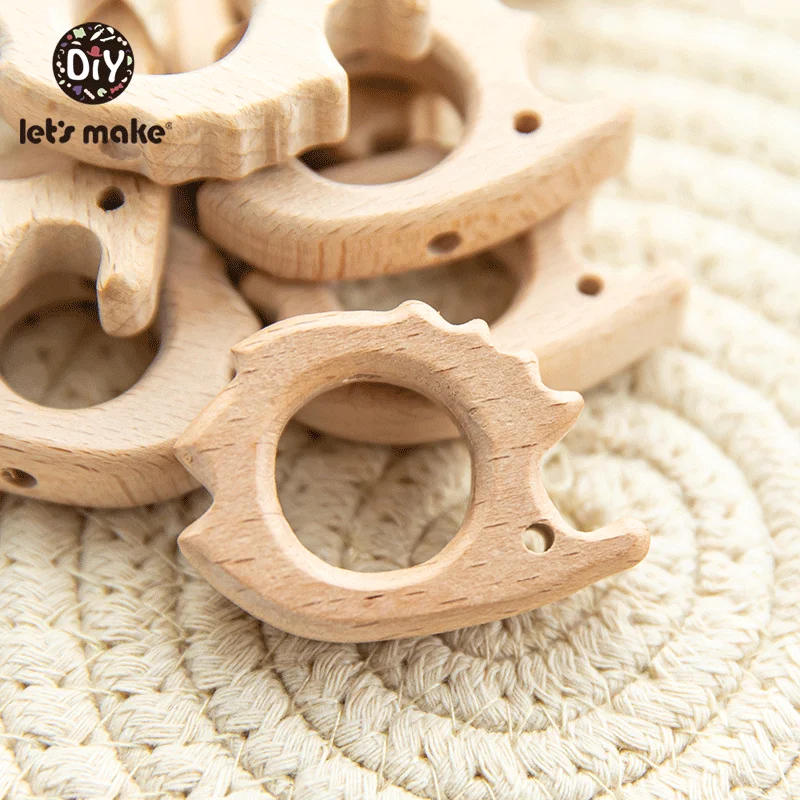 10PC Baby Wooden Teether Animal Beads Beech Rodent Star DIY Pacifier Chain Teething Bracelet Accessories Montessori Newborn Gift