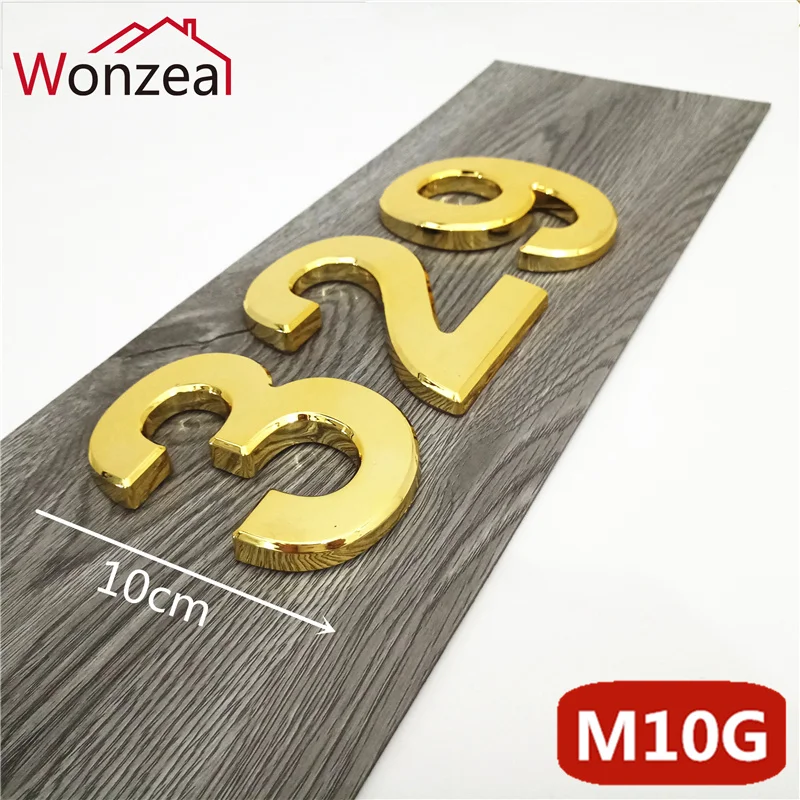 10cm 0123456789 ABS Plastic Door Plate Modern Door Address Plaque Door Number House Hotel Digits Sticker Plate Sign Golden Color