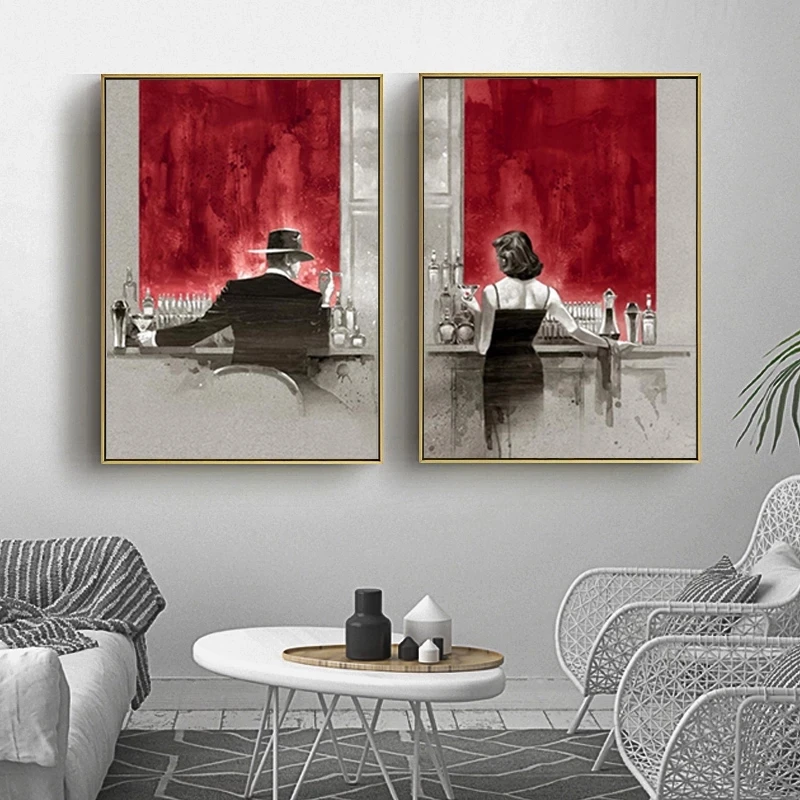 

Colorful Digital Printing Woman and man Enjoy Drinking At Bar Canvas Wall art Pictures Modern Style Wall Posters For Bed Room