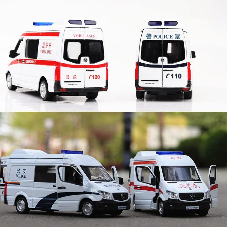 

1/32 Scale Ambulance,Police Cars Diecast Alloy Model Pull Back Collection Toy Gift for Children