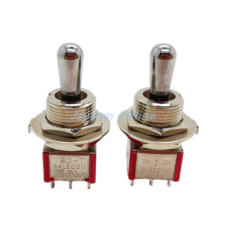 2pcs T80-T 12mm ON-OFF-ON DPDT 6Pin 3Position Maintained Mini Toggle Switch Short Handle 3A 250VAC/5A 125VAC