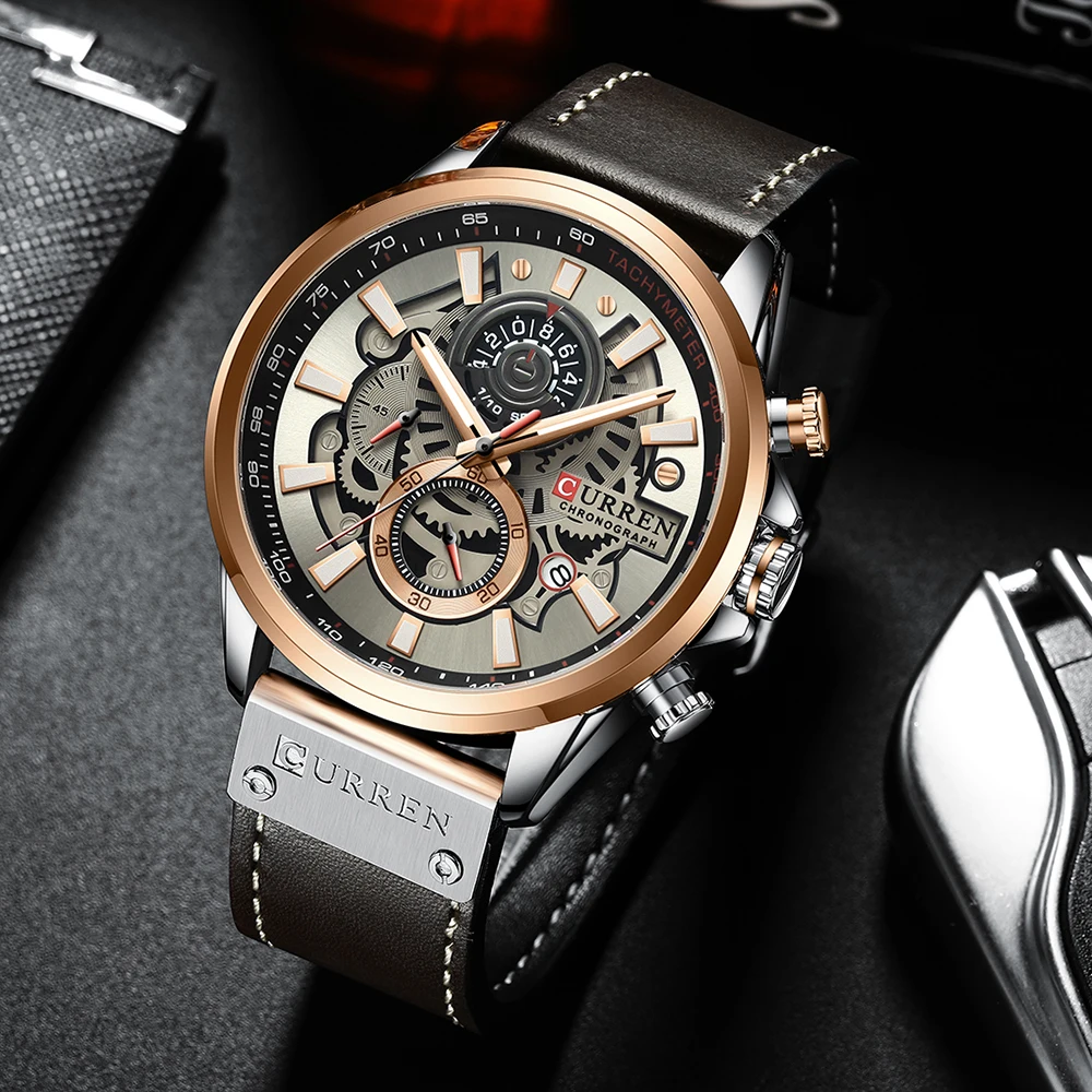 CURREN Watch for Men Top Brand Watches Leather Strap Wristwatch Fashion Chronograph Sport Quartz Clock Male Gift