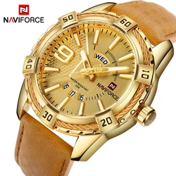 NAVIFORCE 남성용 럭셔리 시계, 가죽 쿼츠, 날짜 표시, 방수 패션, 9117L, Relogio Masculino