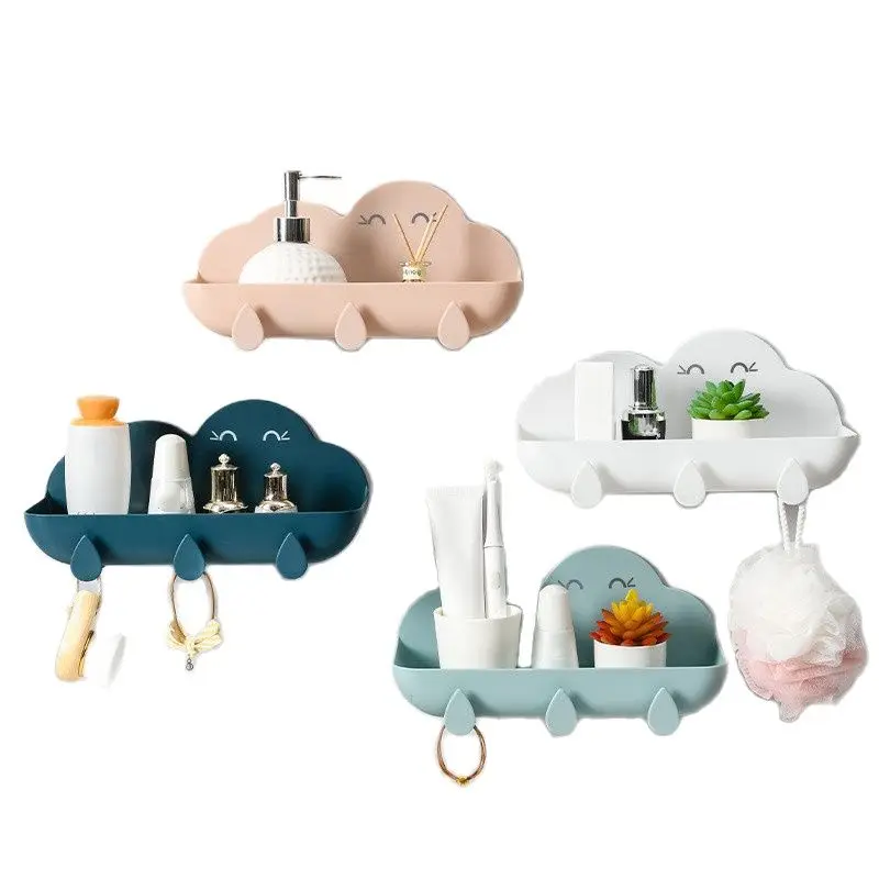 

Creative cloud storage rack plastic Drain shelf With hanging hook wall-mounted for home bathroom kitchen multi organizer holder