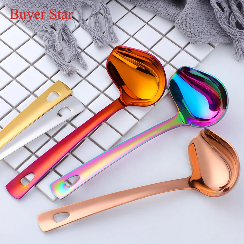 1pc/2pc Gold Tableware Stainless Steel Soup Spoon Small Sauce Ladle food Serving tools Metal Creative Oil Scoop Kitchen utensil