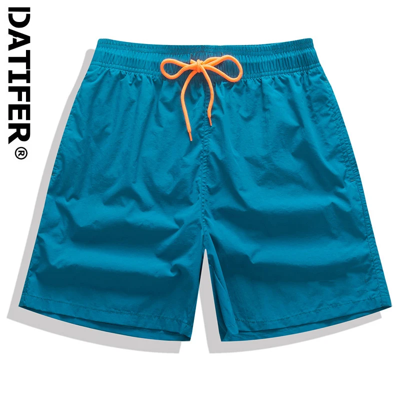 Brand Datifer Board Shorts Men Breathable Sport Swimming Pants Solid Color Elastic Waist Beachwear Summer Swimsuits