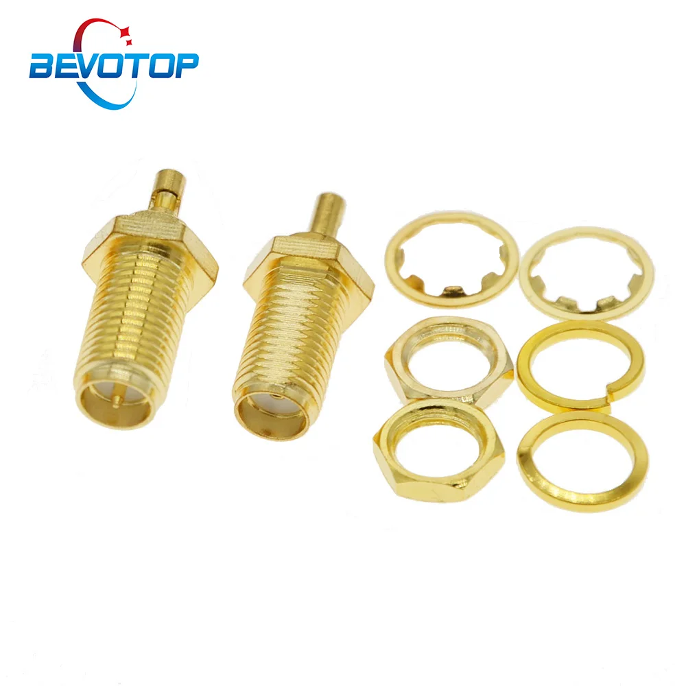 100pcs/lot SMA Female Jack Or RP-SMA Female Jack Center Nut Bulkhead solder 1.13 1.37 cable RF Connector Gold Plated