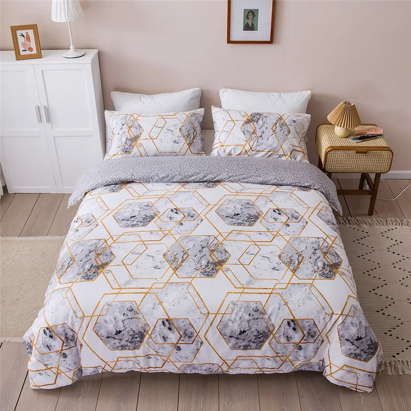 Simple Geometric patter Beddings grey crown luxury bed cover -winter king comforter set duvet cover bed linen