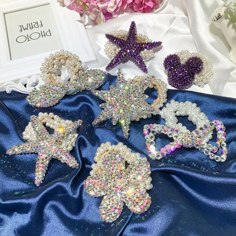 Baroque Full Rhinestone Hair Ties Luxury Diamond Accessories Elastic Scrunchies Women Shining Crystal Pearl Rubber Band Headband