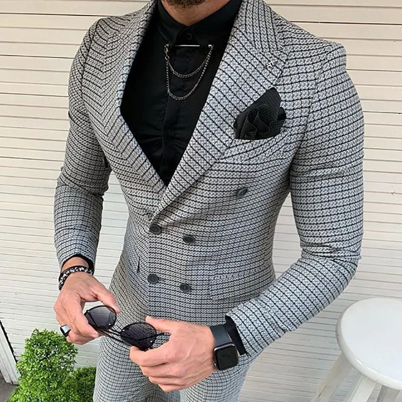 New Designed Plaid Men Tuxedos Custom Made Male Double Breasted Fashion Check Blazer Party Club Wedding Coat 1 Piece