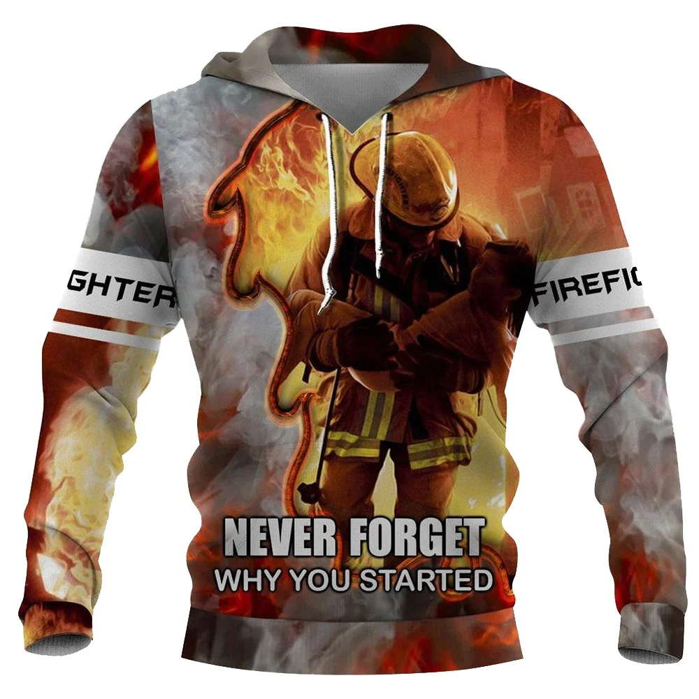 

HX Fire Fighting Hoodies 3D Graphics Never Forget Why You Started Pullovers Tops Fashion Man Hoodie Sweatshirts
