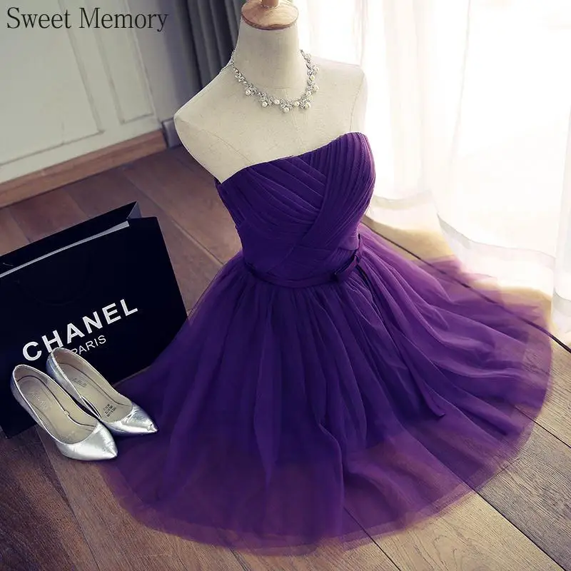 Summer Purple Blue Gray Red Tulle Short Bridesmaid Dresses Princess Banquet Party Ball Performance Prom Dress Formal Gown