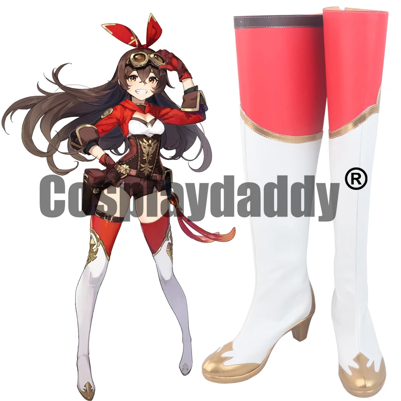 Genshin Impact Mondstadt Knights of Favonius Gliding Champion Outrider Amber Cosplay Shoes Over the Knee Heels Boots S008