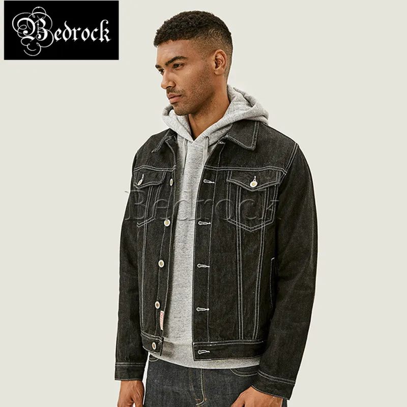 MBBCAR Original design printed jacket for men American vintage raw denim jacket black one washed jacket retro short jacket 391