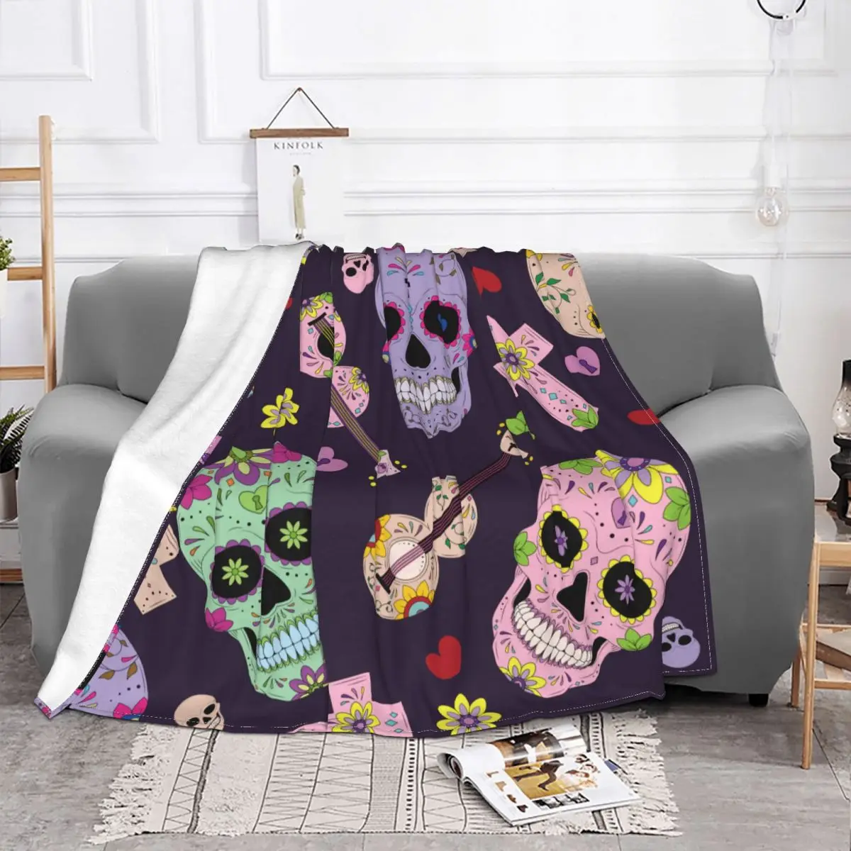 Sugar Skull Wool Blankets Day of the Dead Halloween Vintage Throw Blanket for Home Hotel Sofa 150*125cm Bedspreads