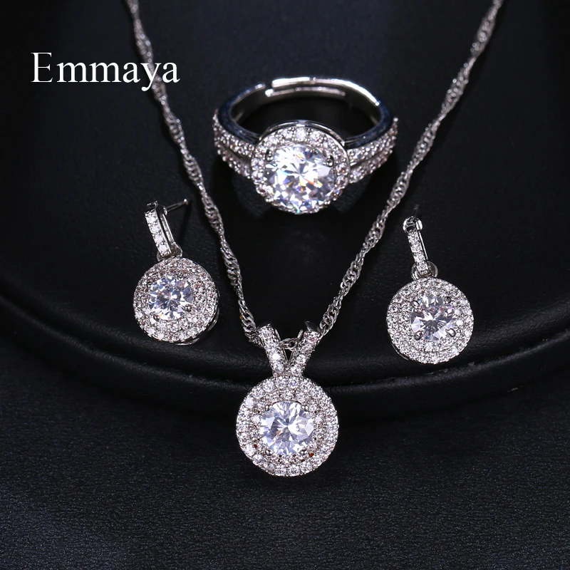 Emmaya Exclusive Top Quality Fashion Trinket Sets White Zircon 3PCS Jewelry Sets Wedding Party Gift