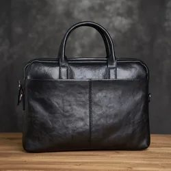 ZRCX Genuine Leather Briefcase Men Bag Business Handbag Male Laptop Shoulder Bags Black Tote Natural Skin Briefcase