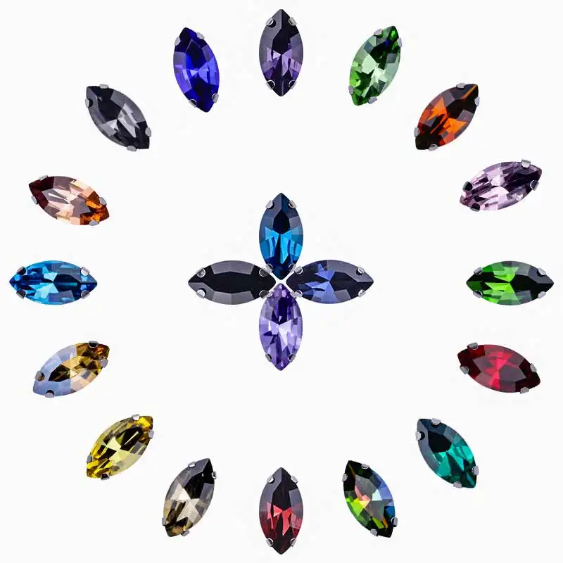 24 color Navette sew on rhinestones horse eye shape silver paw marquise wedding dress accessories bag trim