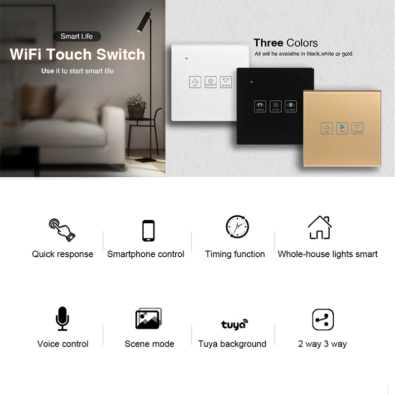 WiFi Dimmer/Fan/Curtain Switch Smart  Touch Switch Compatible with Tuya APP Alexa Google Home  EU UK Standard