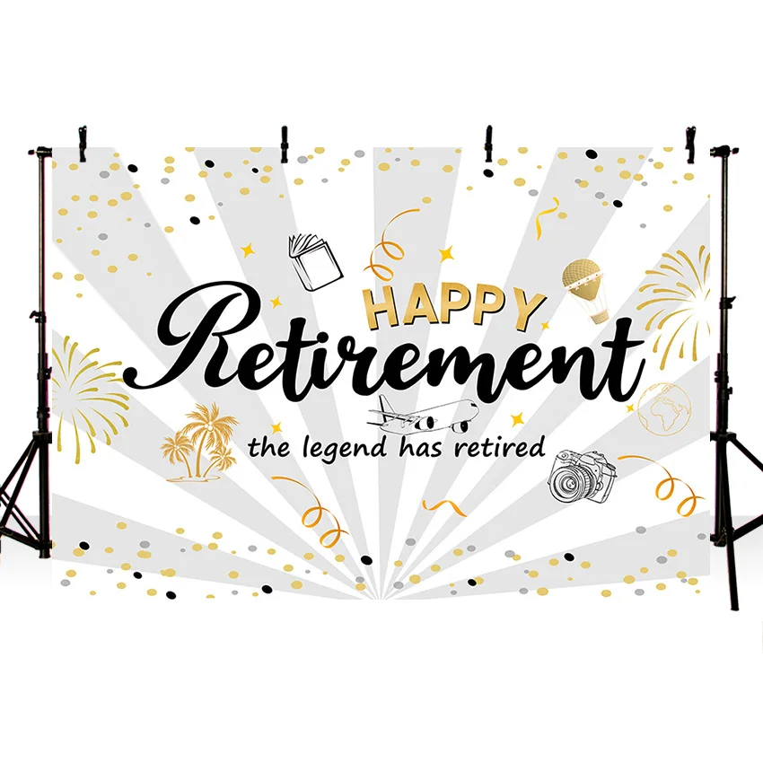 Happy Retirement Party Photo Backdrops Gold Dots Adult Retired Portrait Photography Background Banner Photo Studio Photocall