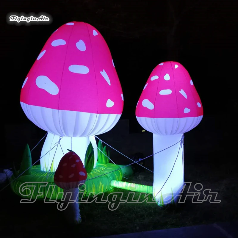 

Theme Park Decorative Lighting Inflatable Mushroom Group 3m Air Blown LED Mushroom Balloon For Stage And Party Decoration