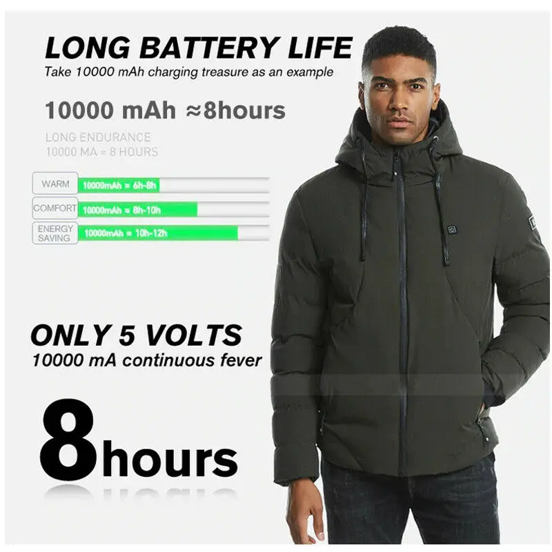 Chaqueta con capucha eléctrica USB para hombre, abrigo térmico recargable, Parka de invierno, ropa de esquí de gran tamaño, 6XL