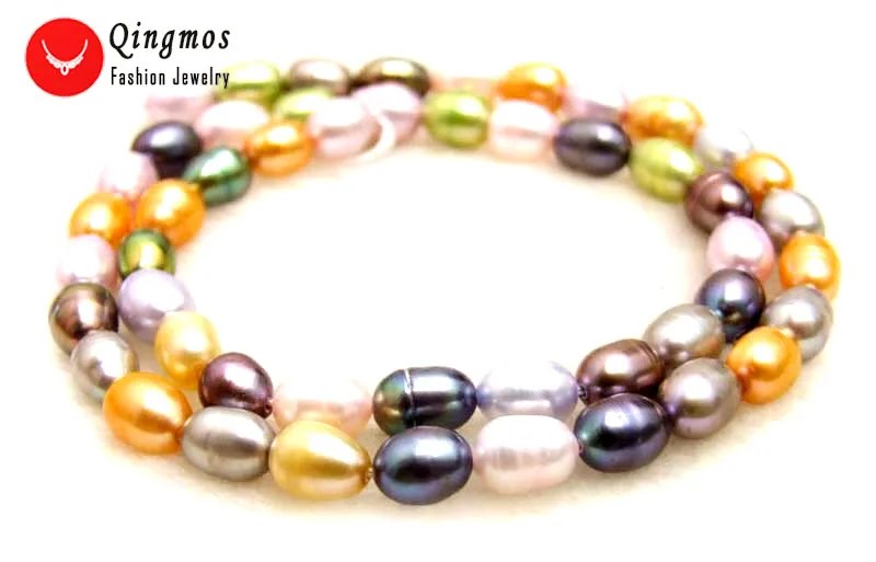 

Qingmos Natural 6-7mm Multicolor Rice Freshwater Pearl Loose Beads for Jewelry Making Necklace Bracelet Earring DIY 14" Strands