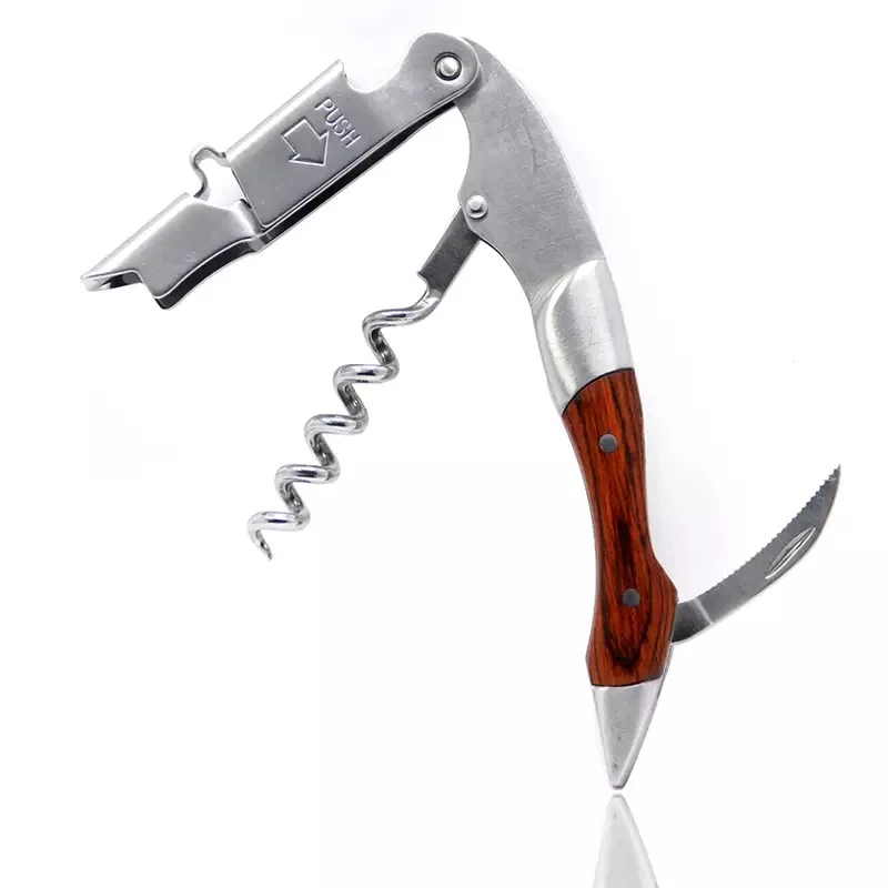 Weinöffner aus Edelstahl, Korkenzieher für professionelle Kellner, Ledertasche, Bierflaschenöffner und Folienschneider, Geschenk für Weinliebhaber – Detail 5