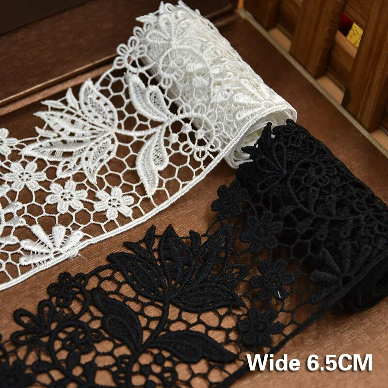 6.5CM Wide White Black Embroidered Lace Material Guipure Appliques Collar Neckline Trim Curtains Dresses Lace Sewing Accessories